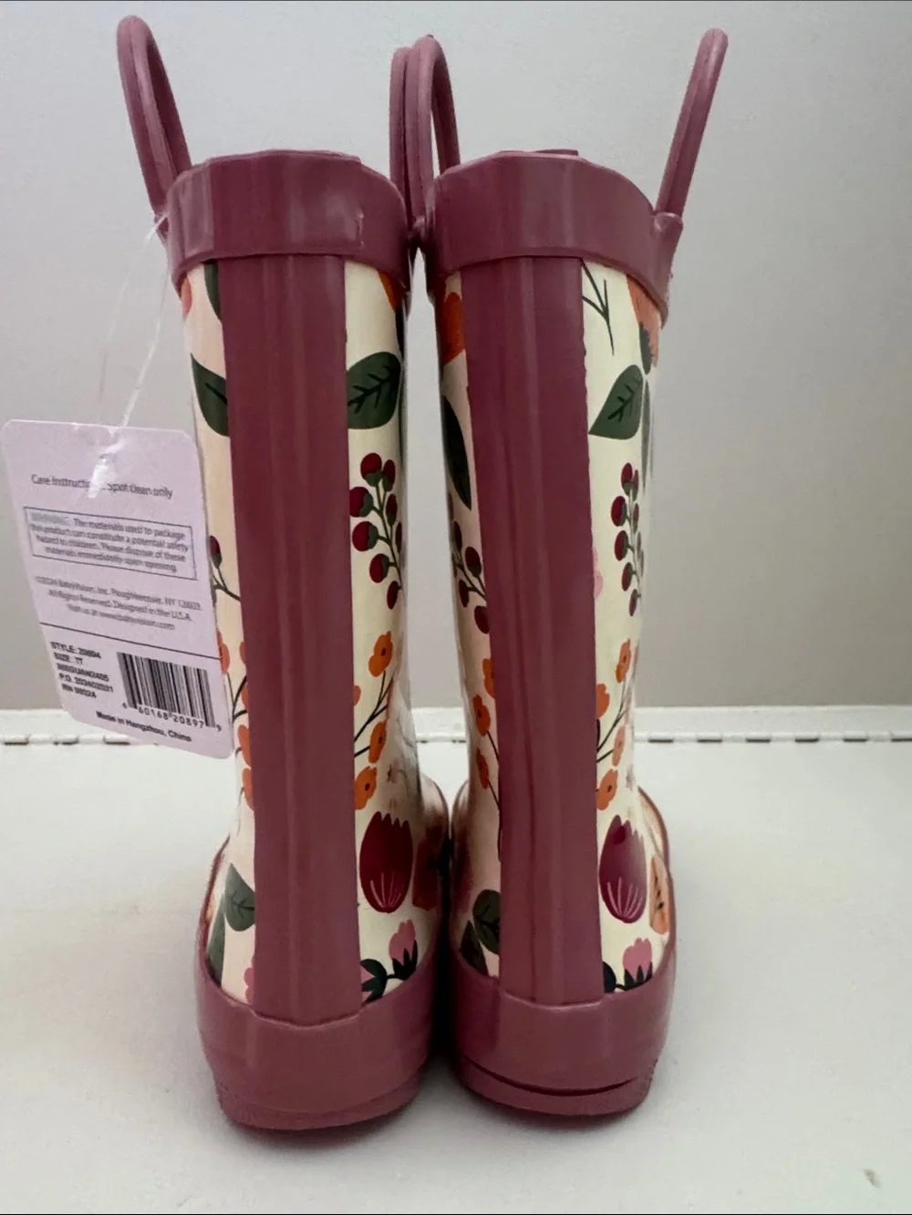 Hudson Baby Cream Floral Rain Boots with Pink Trim